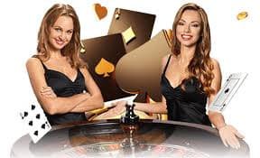 wj3 Live Casino baccarat and roulette tables displayed on a tablet screen
